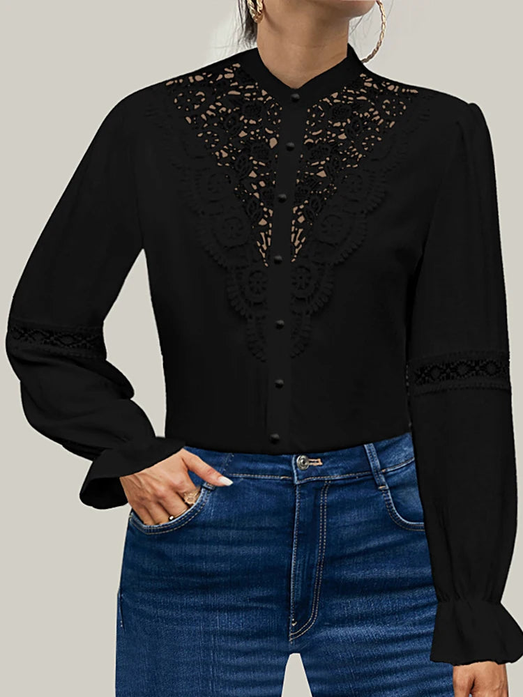 ARWEN & AJH GROUP Women Long Sleeve Lace Shirts,Womans Clothing,Shirts & Blouses,Shirts For Women,Tops Woman 2024,Korean Tops,Camisas De Mujer