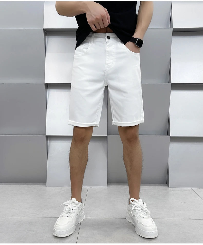 2024 high-end light luxury summer ultra-thin section white jeans shorts black loose casual straight men's pants