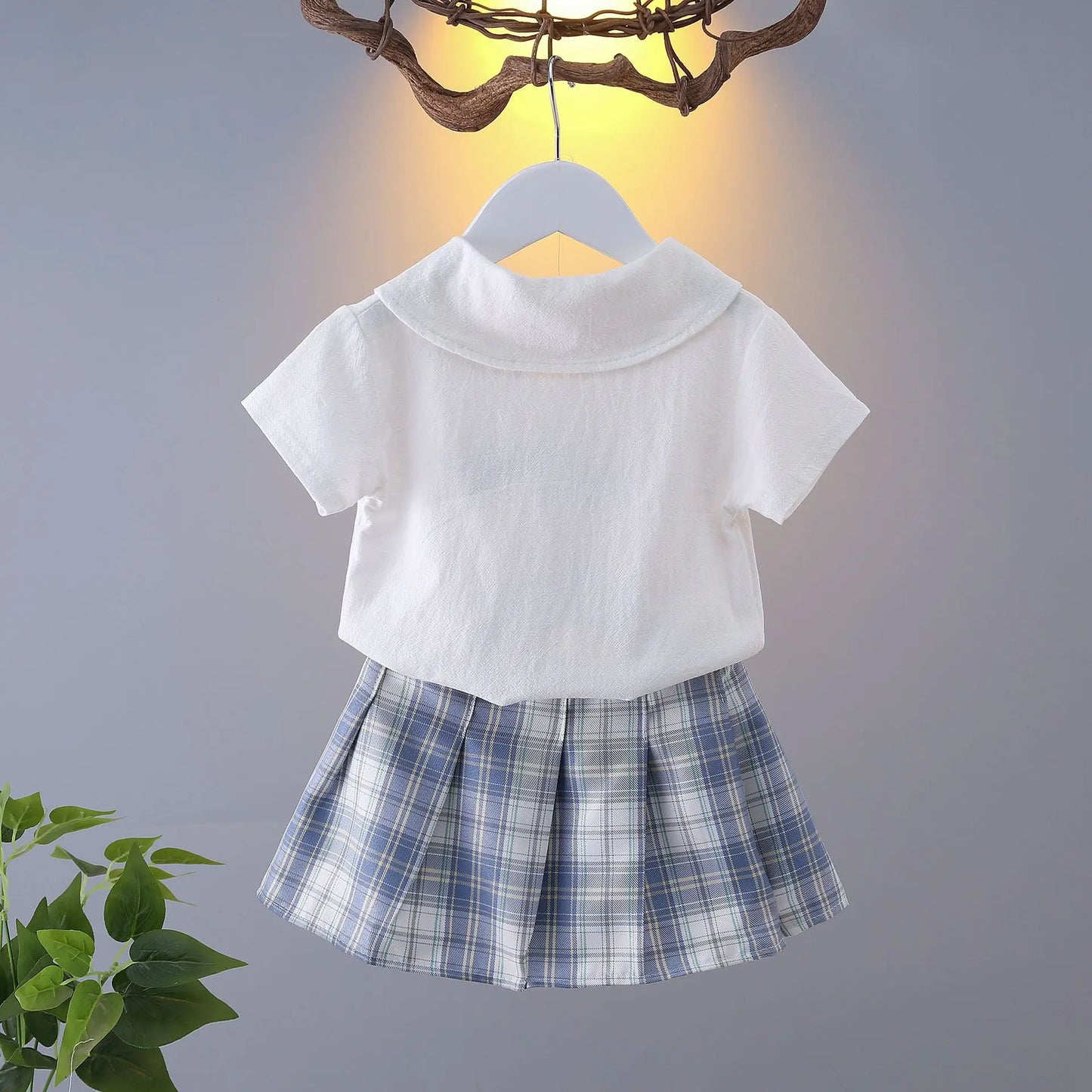 Girls College Style Jk Uniform Pleated Skirt + Short Sleeves Shirts Summer Children Big Kids School Students Sweat Clothes 0-12Y