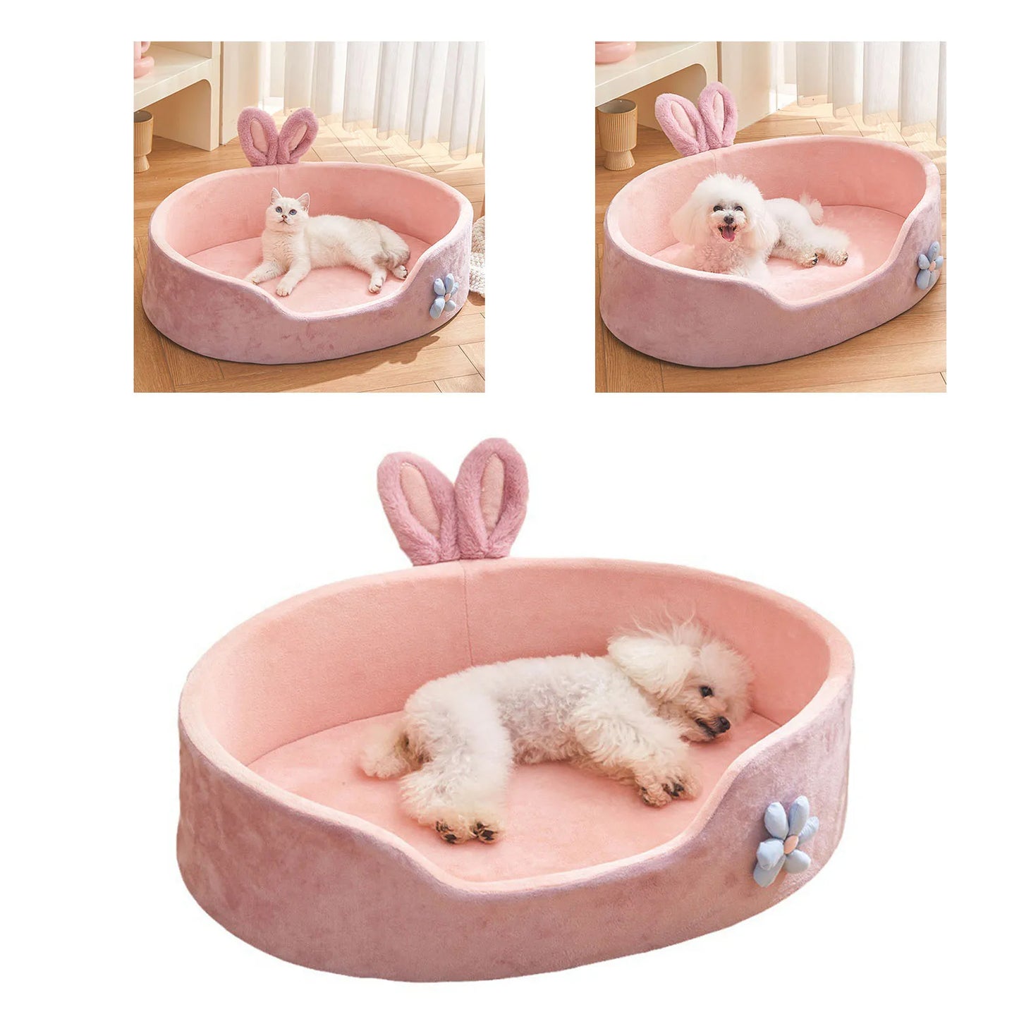 Pink Pet Bed Detachable Washable Dog Sleeping Bed Soft Comfortable Warm Cat Bed For Four Seasons