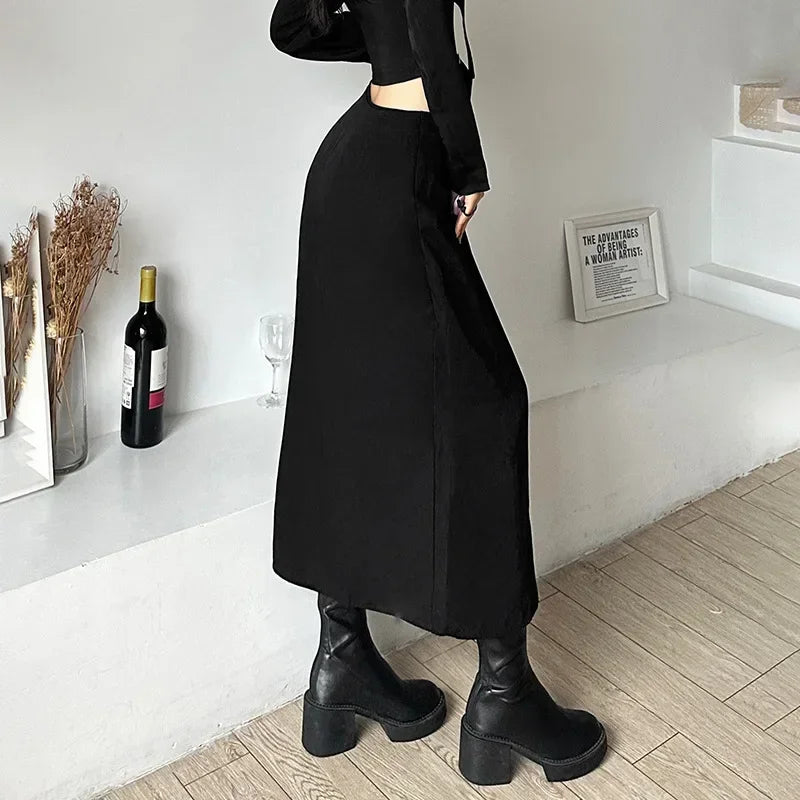 مجموعة اروين التجارية ARWEN&AJH GROUP  2024 European  Gothic Skirts Goth Dark Patchwork Sexy Mini Women Grunge Irregular Hem High Waist Cargo Skirt Hip Hop Black Summer