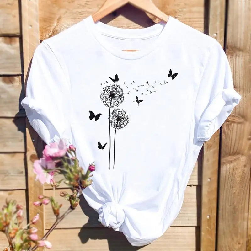 ARWEN&AJH GROUP مجموعة اروين التجاريه2024  2024 New Women's Short-Sleeved T-Shirt Summer Fresh Printed Butterfly T-Shirt High-Quality Women's Shirt Short-Sleeved