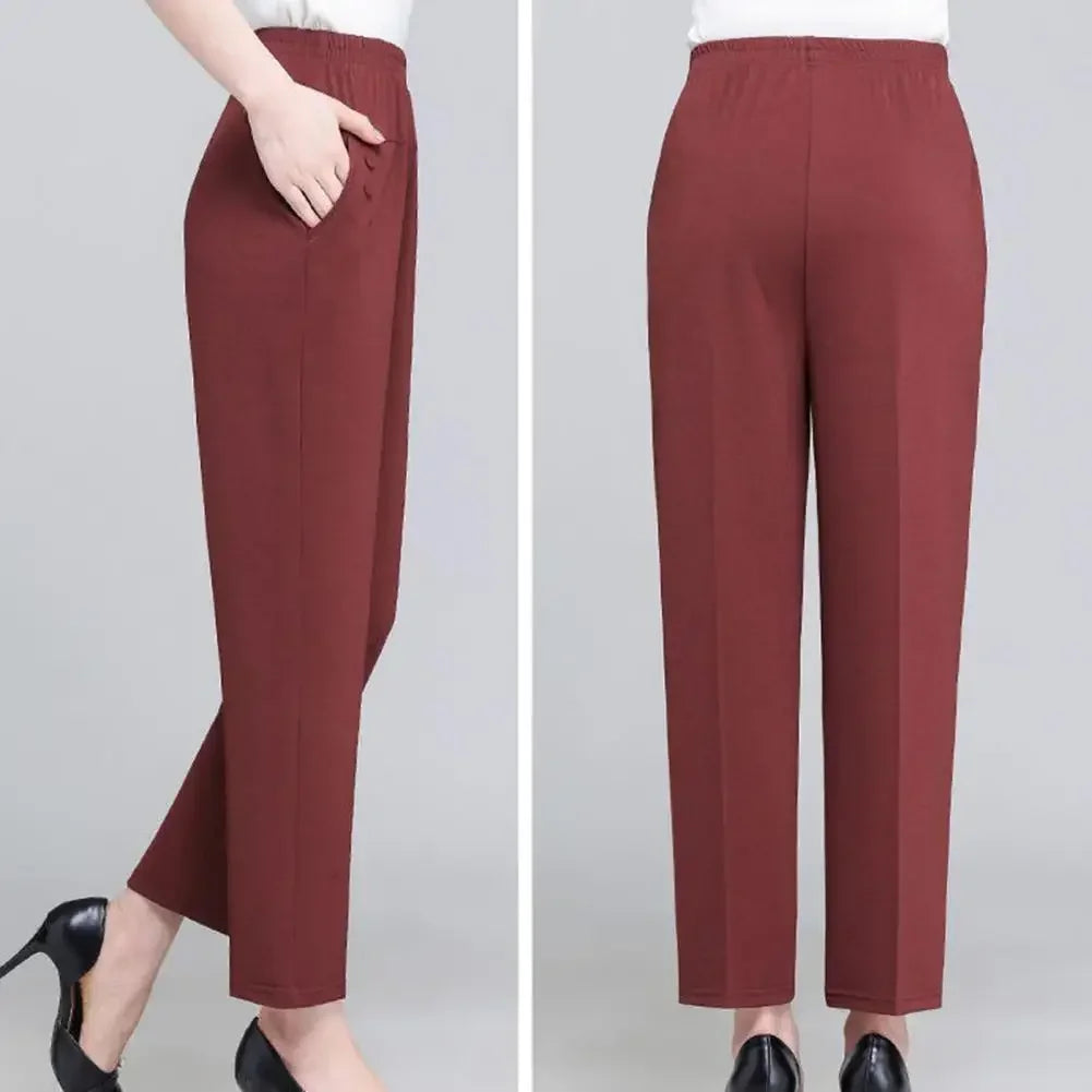 Big Size 5XL Women Casual Straight Pants Spring Summer Thin Loose Elastic High Waist Fashion Diamonds Pocket New Female Trousers