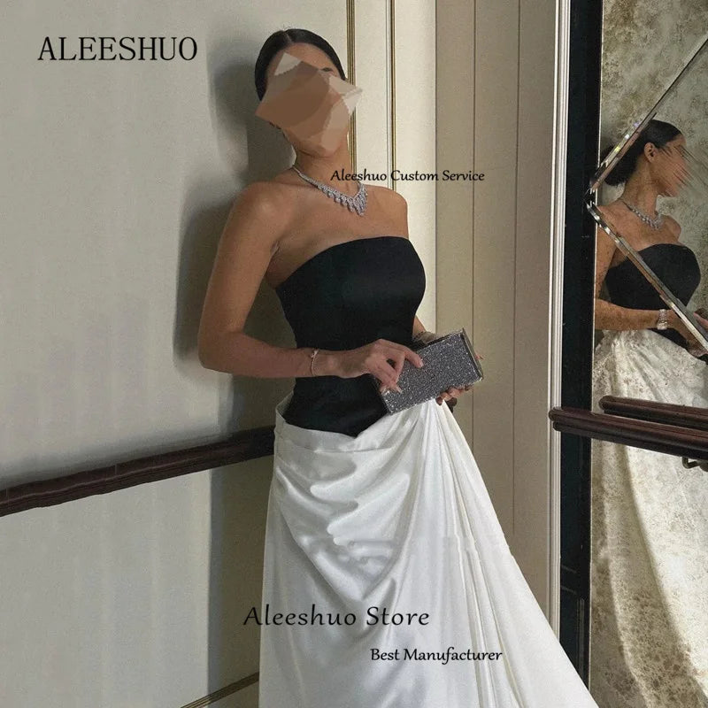 Aleeshuo Sexy Saudi Arabia Women Prom Dressess A-Line Evening Dress Strapless Formal Sleeveless GownPleat 2024فساتين سهره فاخره