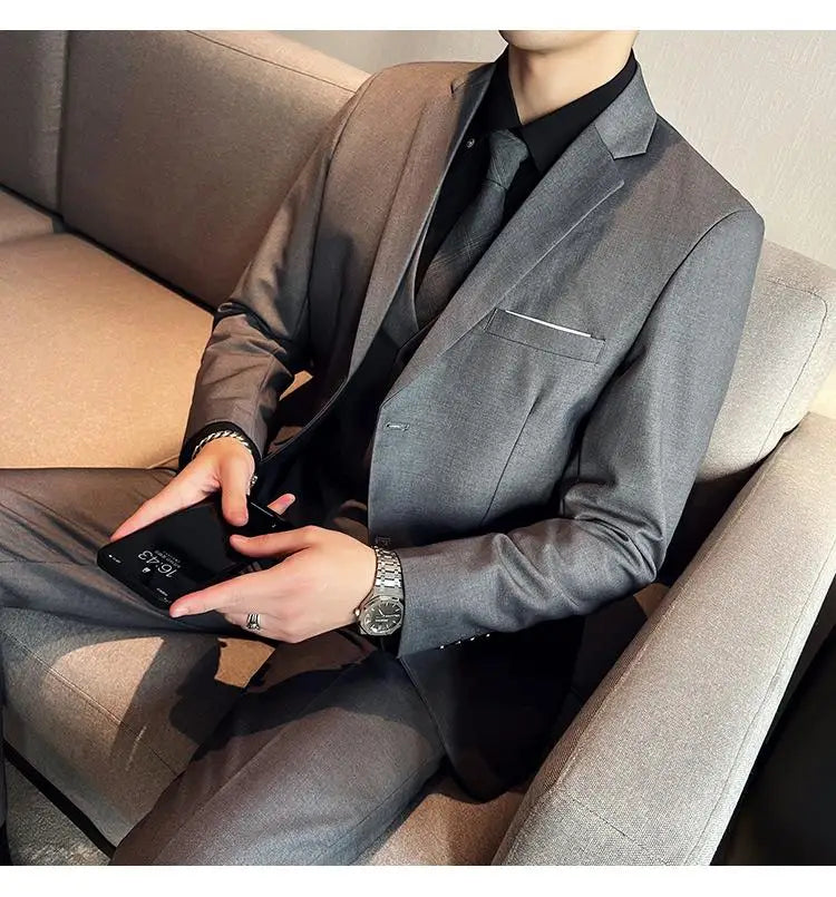 2023High-quality solid color (suit + vest + trousers) Men's business formal suit 3/2 business suit bridegroom and best man