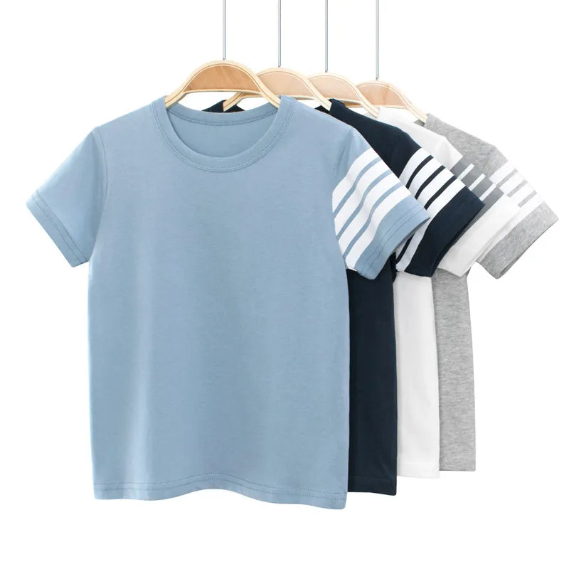 Unisex Striped  ARWEN & AJH GROUP  T Shirt Boys Clothes 2024 Summer New Children's Short Sleeve O-Neck T-Shirts Girls Cotton Top Kids Outfit