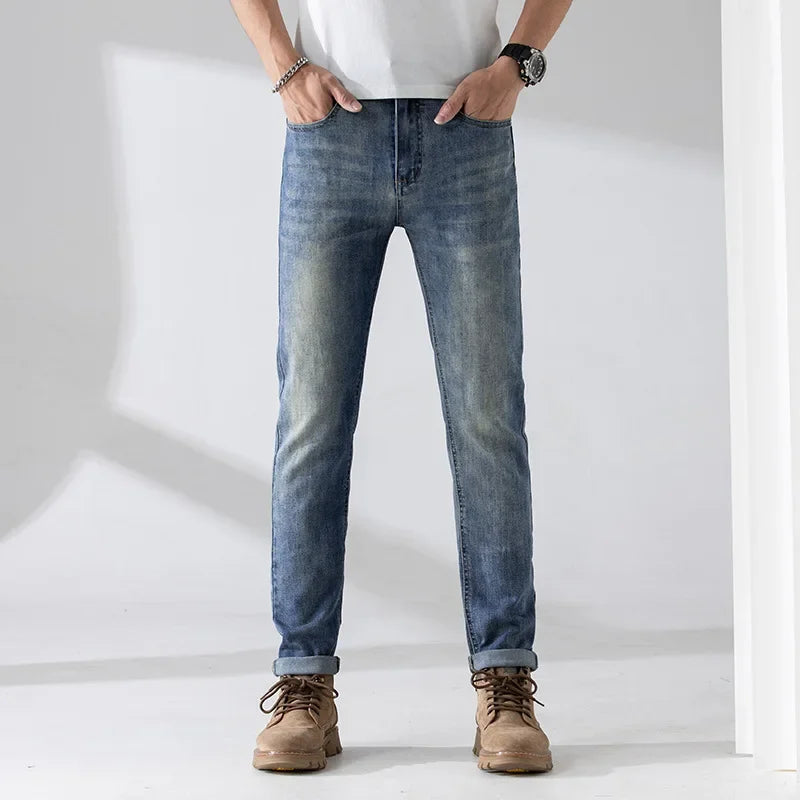 Spring Summer New High End Jeans Men's Elastic Slims Smooths Your Silhouette Casual Fashionable Trendy Denim Trousers