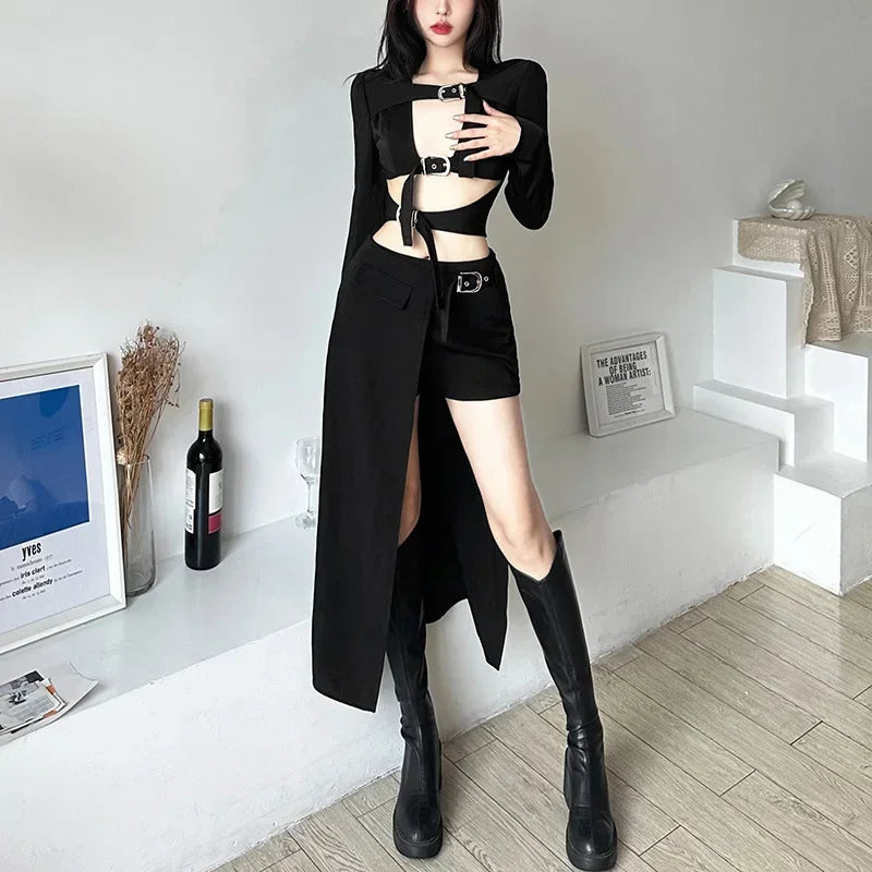 مجموعة اروين التجارية ARWEN&AJH GROUP  2024 European  Gothic Skirts Goth Dark Patchwork Sexy Mini Women Grunge Irregular Hem High Waist Cargo Skirt Hip Hop Black Summer