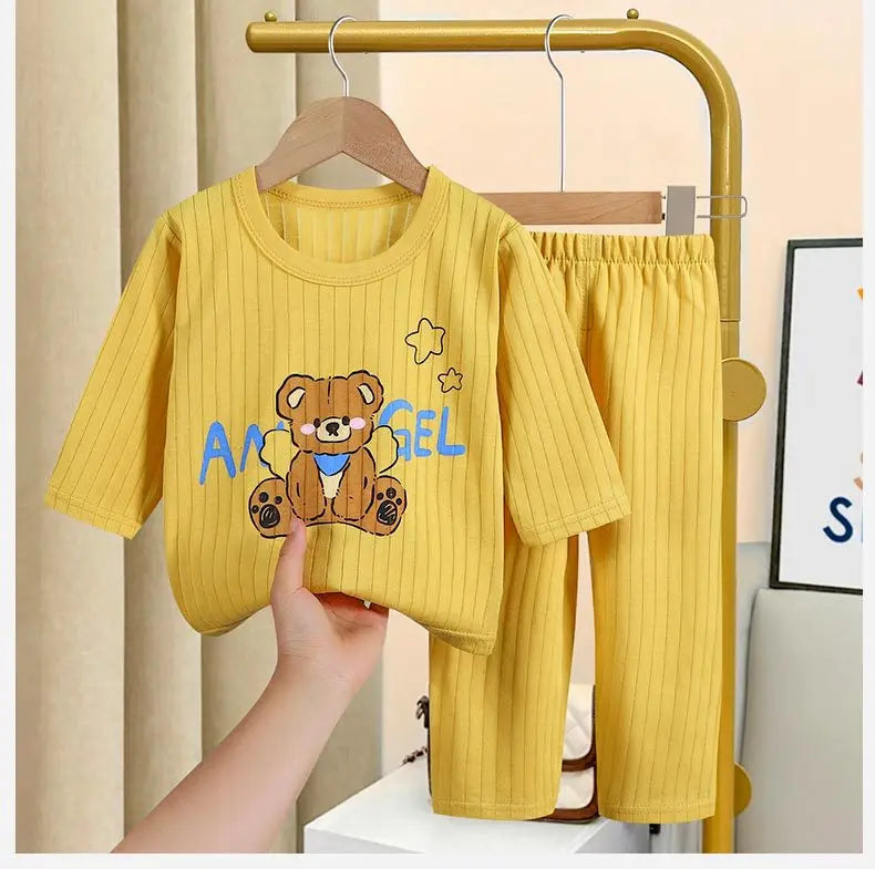 2023 Summer Long-sleeved Trousers Home Wear Suit New All Cotton Underwear Sets Babies Boys Cartoon Thin Sleepwear Pajamas Pants