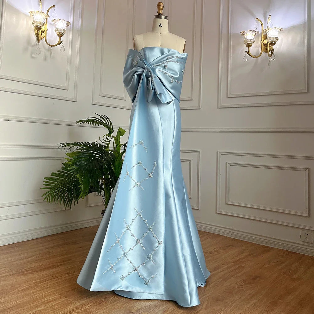 مجموعة اروين ARWEN GROUP AJH 2024    Arabic Blue Mermaid Satin Strapless With Jacket Beaded Evening Dresses Gowns 2024 For Women Wedding Party FLA71895