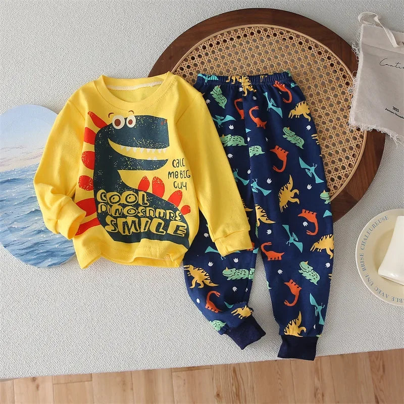 Toddler Boy Cartoon Fashion Dinosaur Printed Long Sleeve Top Pants 2pcs Children's Clothes Set  Autumn Underwear Baby Loungewear