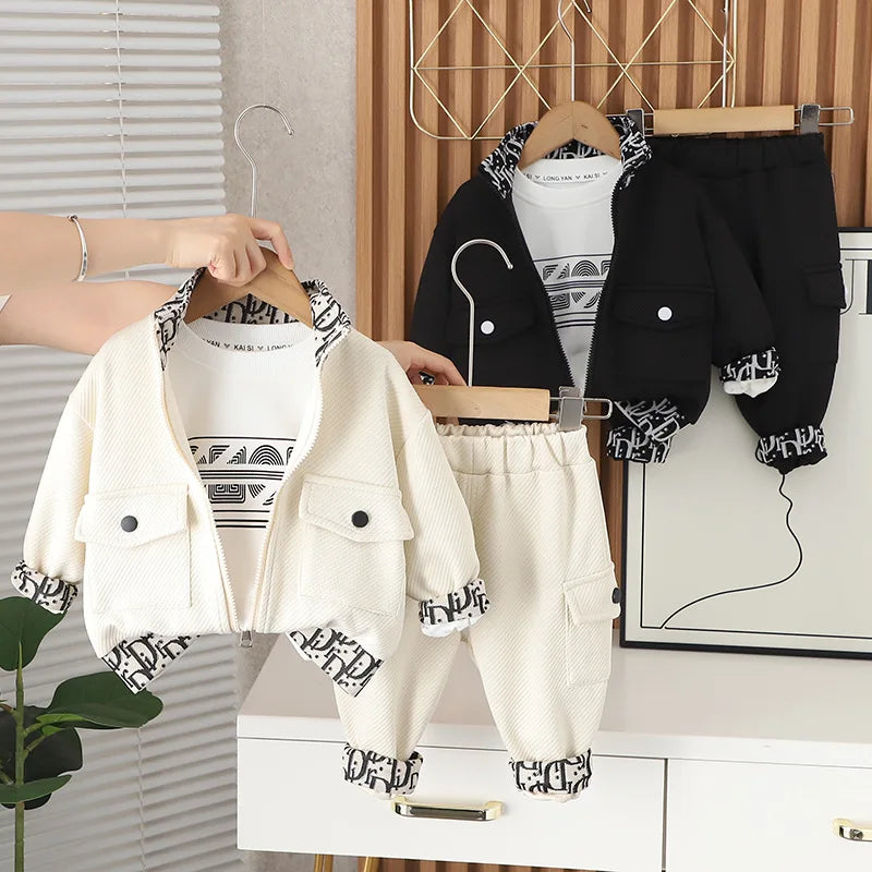 Children's set autumn suit 2024 new style stylish handsome baby clothes boy Korean style tops jacket three-piece suit Loungewear