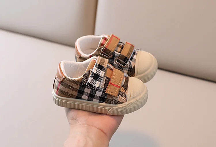 2024Spring and Autumn New Baby Shoes Boys Checked Cloth Girls Canvas Soft Bottom Toddler Shoes