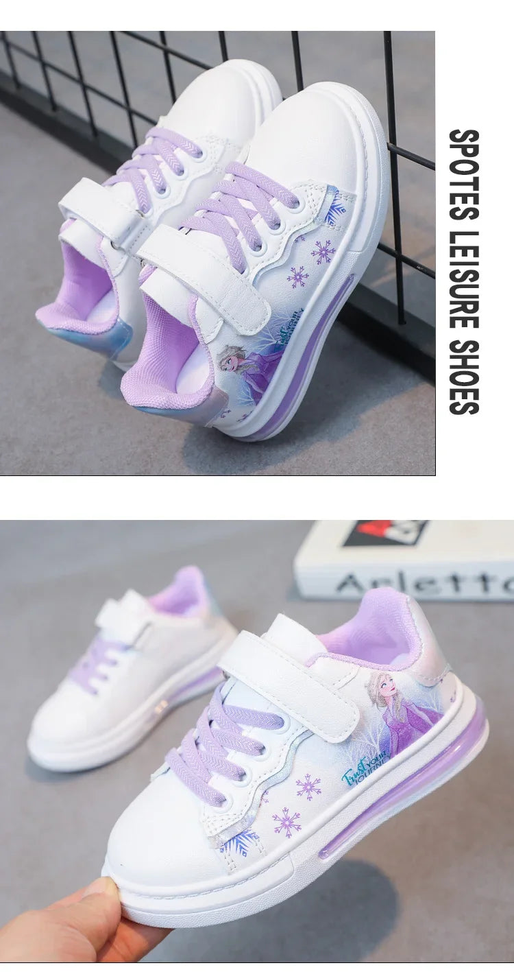 Disney Kids Girls Shoes 2024 Summer Children Sneakers Girls Elsa Frozen Princess Casual Sport Shoes Student Shoes Teen Shoes