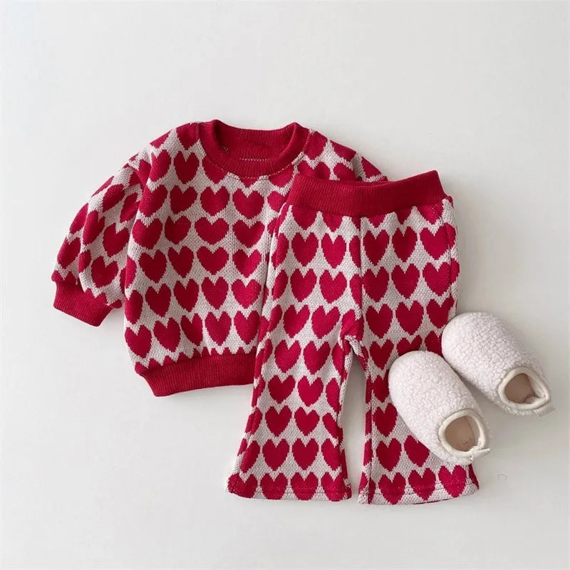 2024 Autumn Toddler Baby Girl Clothing Set Girls Knitted Sweater Tops + Flared Pants 2 Pieces Knit Suit Children Outfits Clothes