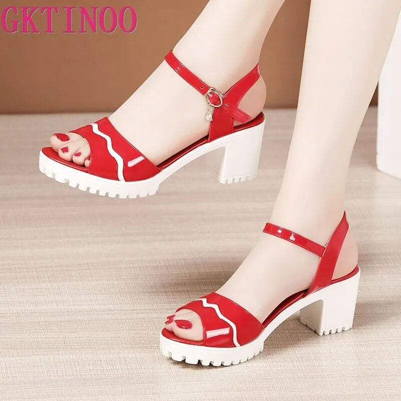 Elegant Patent Leather Shoes 2023 Summer Women's High Heels Sandals Platform Sandals For Office Mother Large size