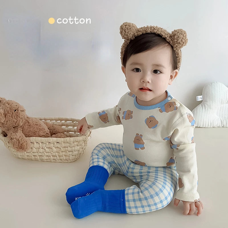 2024 Korean Ins Kids Loungewear Outfit Set Cotton Autumn Pants Boys Girls Pajamas Baby Winter Indoor Clothes 0 To 24 Months