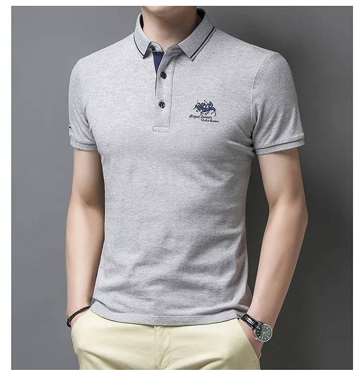 2024 Summer New Men's Embroidered Polo Collar 100% Cotton Short Sleeved Polo Shirt Fashion Solid Color Casual Top T-shirt M-4xl