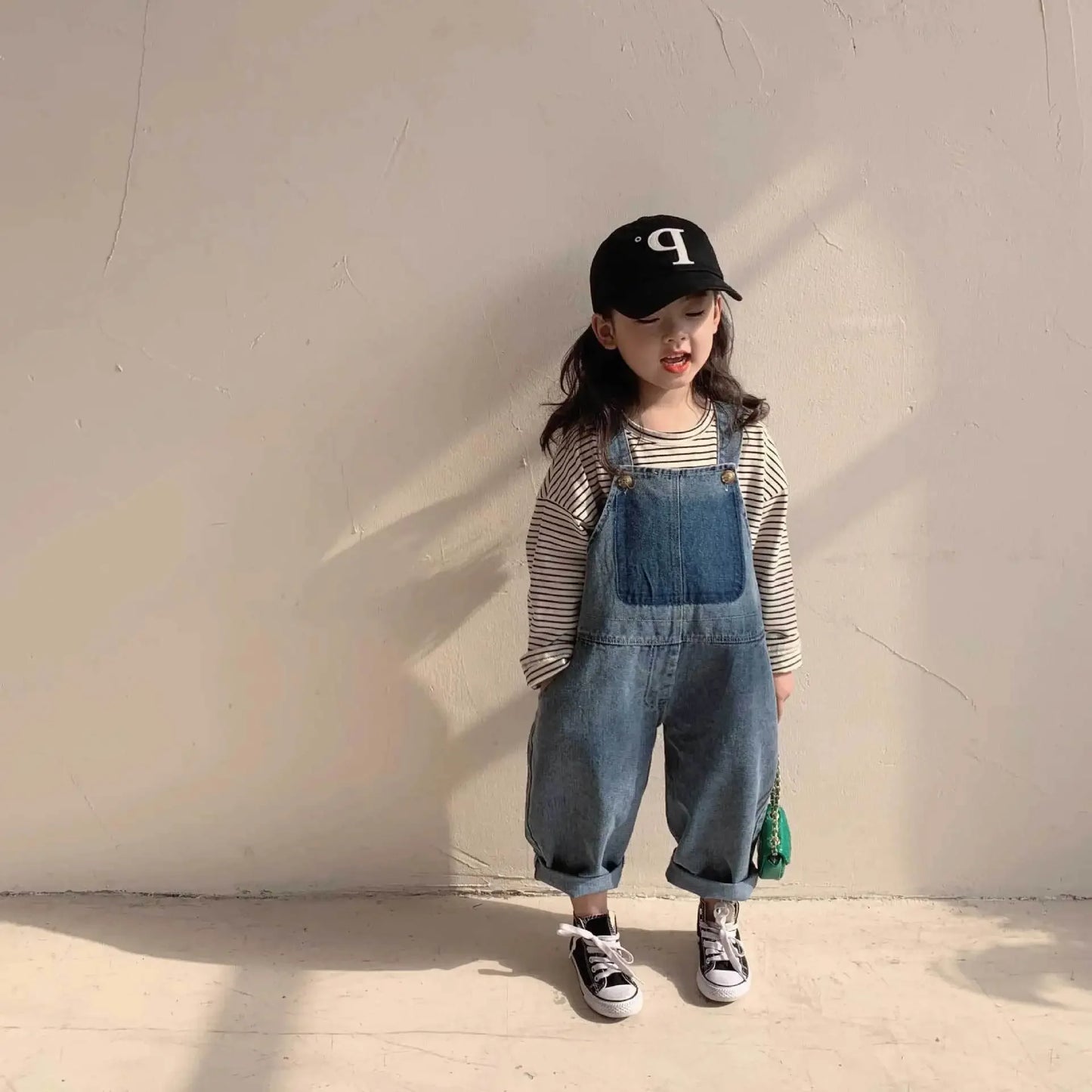 Spring and Autumn Pants for Girls Tide Retro Straight Wide-Leg Blue Jeans Loose Casual Fashion High Street Denim Pants Overalls