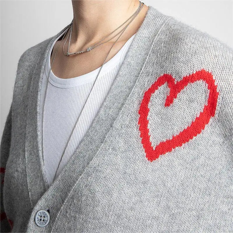 Zadig Cashmere Sweaters Women Loose Winter Cardigans Sweater Female New Fashion Grey Red Love Jacquard Casual V Neck Sweater Top