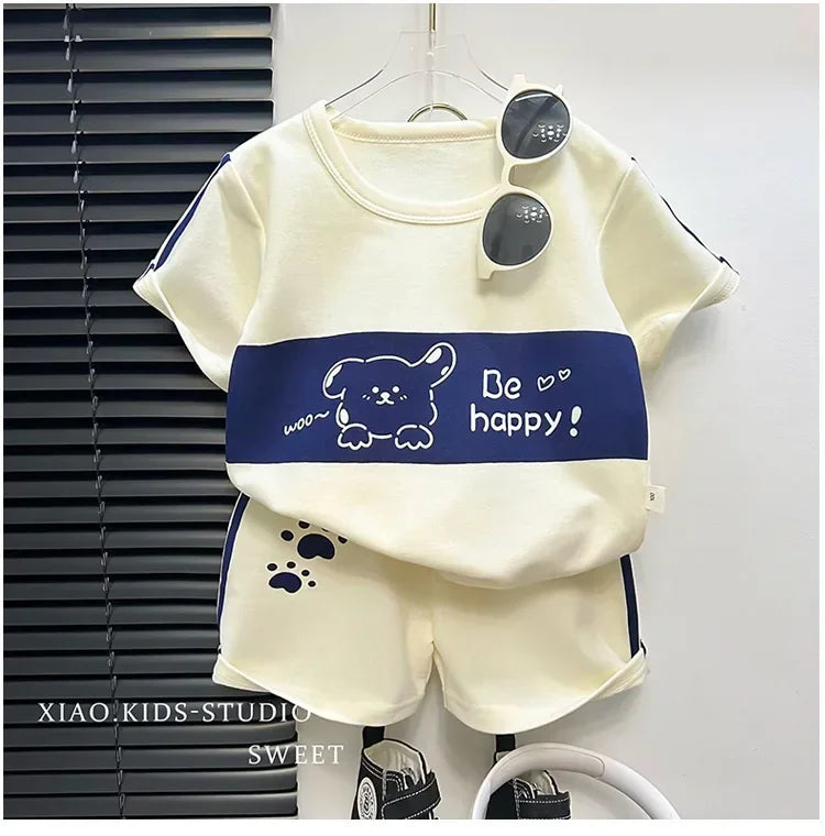 Kids Clothes Cotton Set Short Sleeve Suit Baby Girls Boys Set Summer Tops +short Children's Wear 2024 New