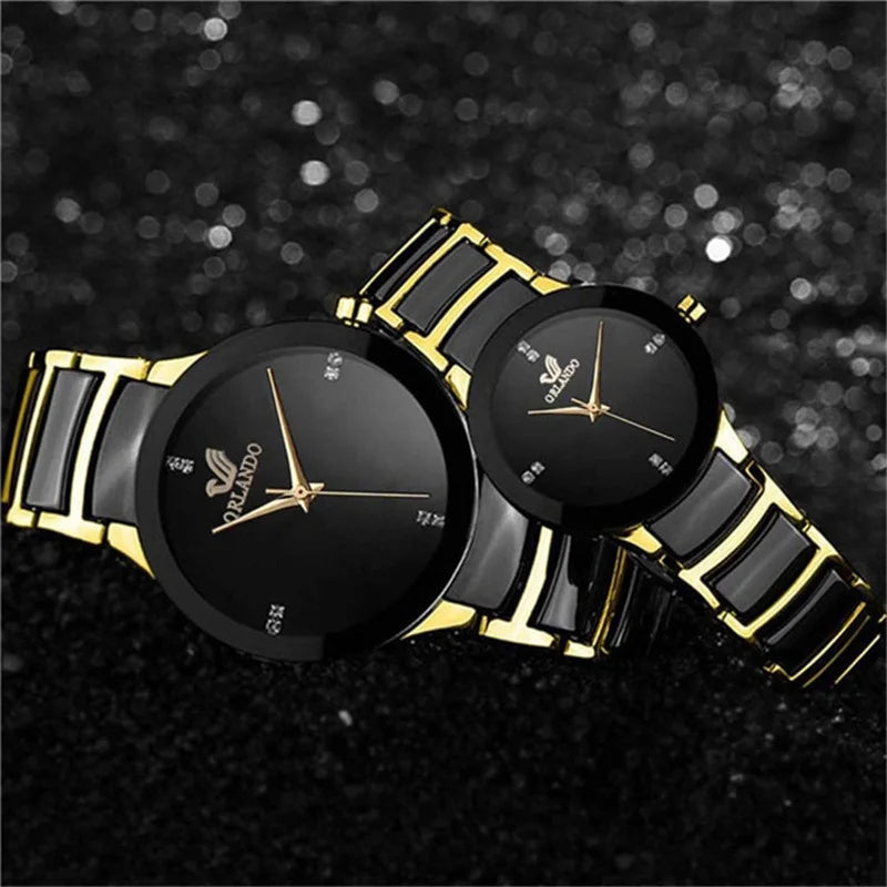 ORLANDO Men Luxury Watches New Arrived Cool Black Gold Quartz Steel Wristwatch Exquisite Masculino Relogio Fashion Clock