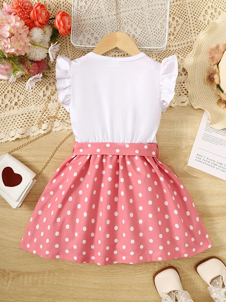 Girls summer hot stamping color patchwork polka dot printed dress, girls sleeveless fashionable dress