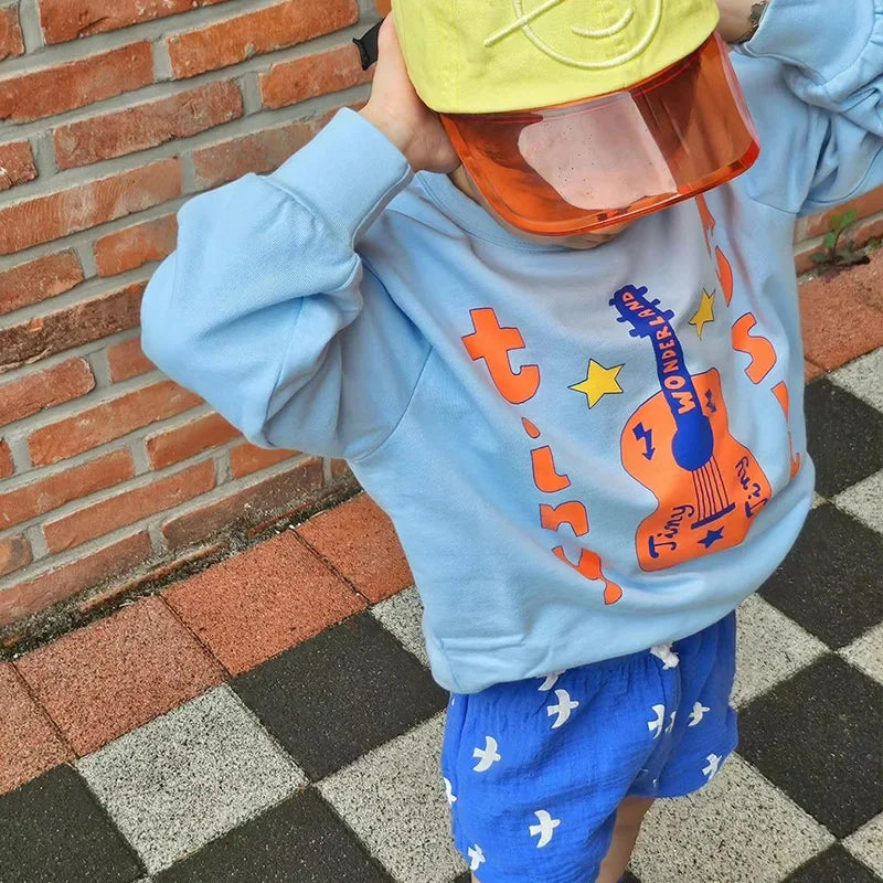 Autumn Fashion Boys Sweatshirt 2024 New Cartoon Violin Children's Hoodie Pants Set Baby Girl Pullover Top Children's Clothing