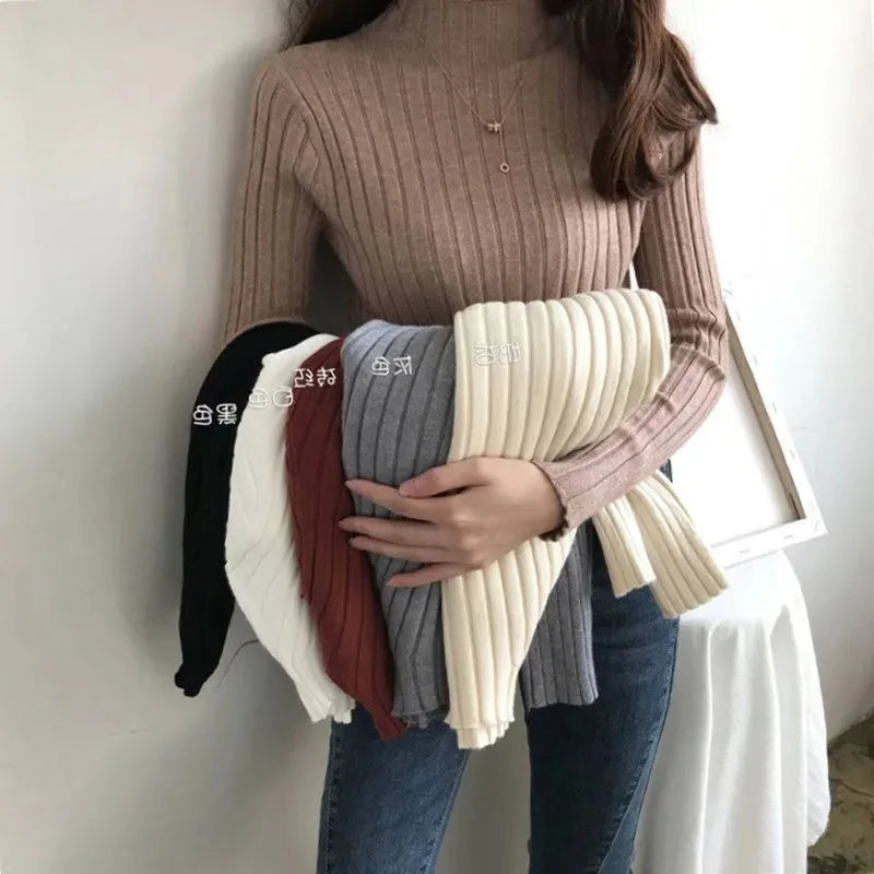 2024 new Underlay Pullovers sweater women winter half high neck white knitted top new stylish versatile spring autumn Jumpers