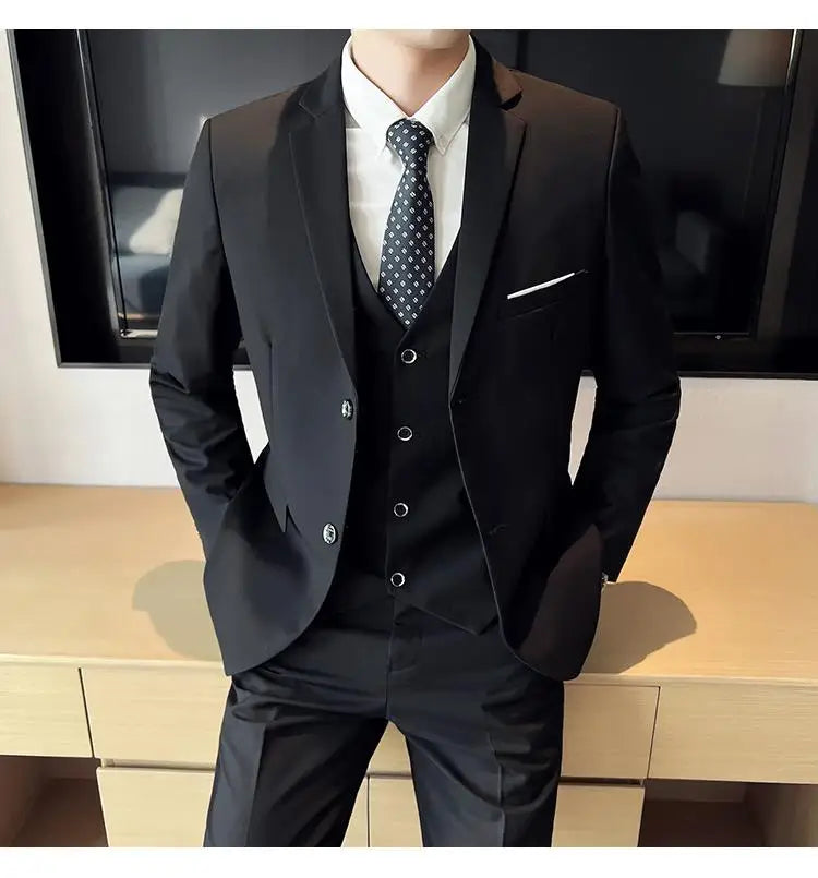 2023High-quality solid color (suit + vest + trousers) Men's business formal suit 3/2 business suit bridegroom and best man