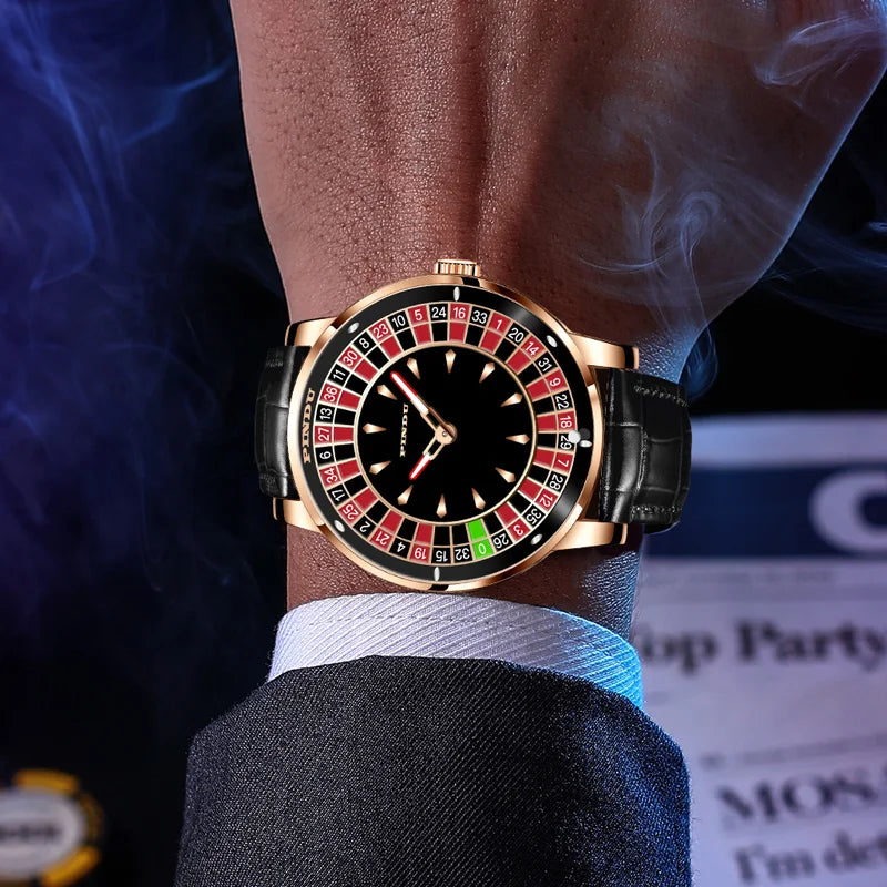 PINDU Design New Mechanical Watch NH35 Rotating Dial Las Vegas Roulette Desktop Theme Automatic Watch Men Diamond Luminous Hands