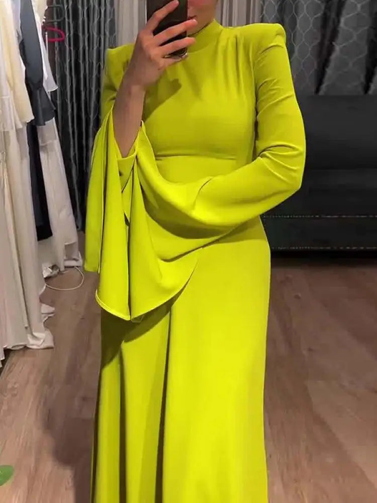 ARWEN & AJH GROUP  2024 New Spring Summer Fashion A-Line Dress Women Ruffle Sleeves Solid Color High-Neck Party Evening Maxi Dresses