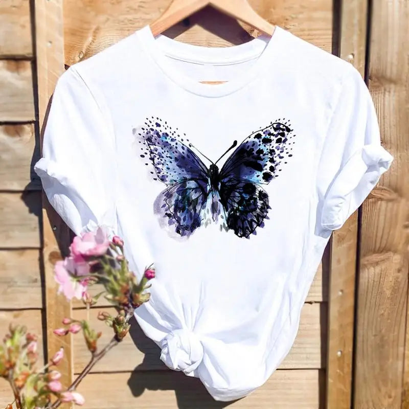 ARWEN&AJH GROUP مجموعة اروين التجاريه2024  2024 New Women's Short-Sleeved T-Shirt Summer Fresh Printed Butterfly T-Shirt High-Quality Women's Shirt Short-Sleeved