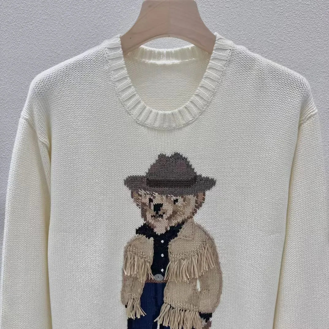 R&L new round neck cartoon teddy bear pattern temperament commuting pullover sweater