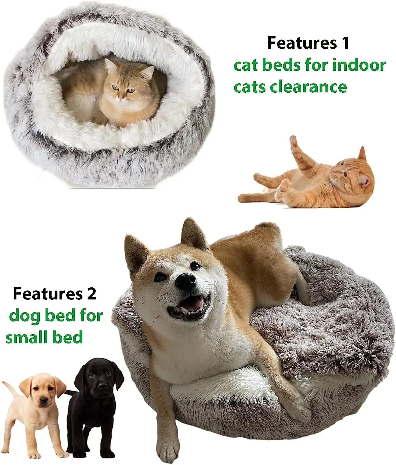 Cozy Round Pet Bed with Detachable Cover Dual-Purpose Warm Sleeping Nest and Cave for Small Dogs and Cats