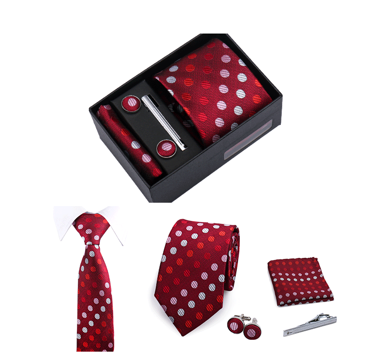 Fashion Elegant Men's Necktie Gift Box Striped Tie Handchief Cufflink Tie Clip 4 pcs Set Wedding Business Party Suit Accessories