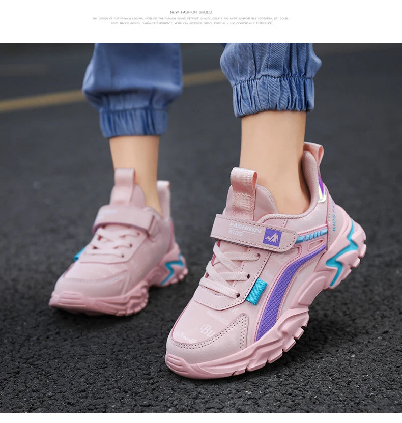 Children Sneakers Casual Shoes for Girls Pink Comfortable Leather Running Sports Kids Girl Flat Breathable Shoes