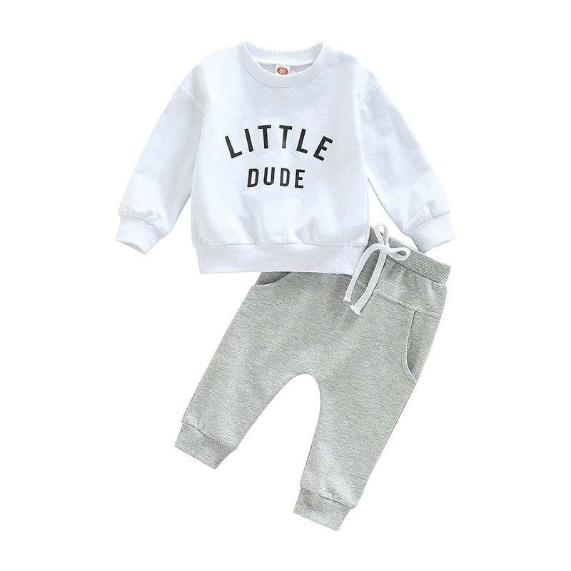 VISgogo 0-3Y Baby Boys Clothes Autumn Set Letter Print Sweatshirts Tops Elastic Drawstring Pants Toddler Outfits 2pcs Set