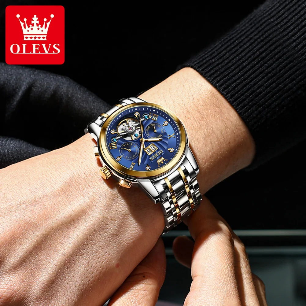 OLEVS 9910 Automatic Mechanical Watch for Men Luxury Skeleton Men's Wristwatches Stainless Steel Waterproof Original Man Watch