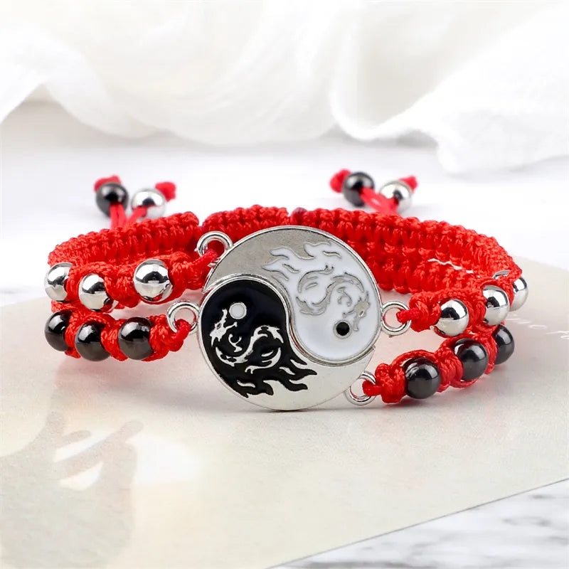 2Pcs/set Dragon Tai Chi Gossip Braided Bracelet for Women Men Best Friends Adjustable Yin Yang Bracelets Fashion Couple Jewelry