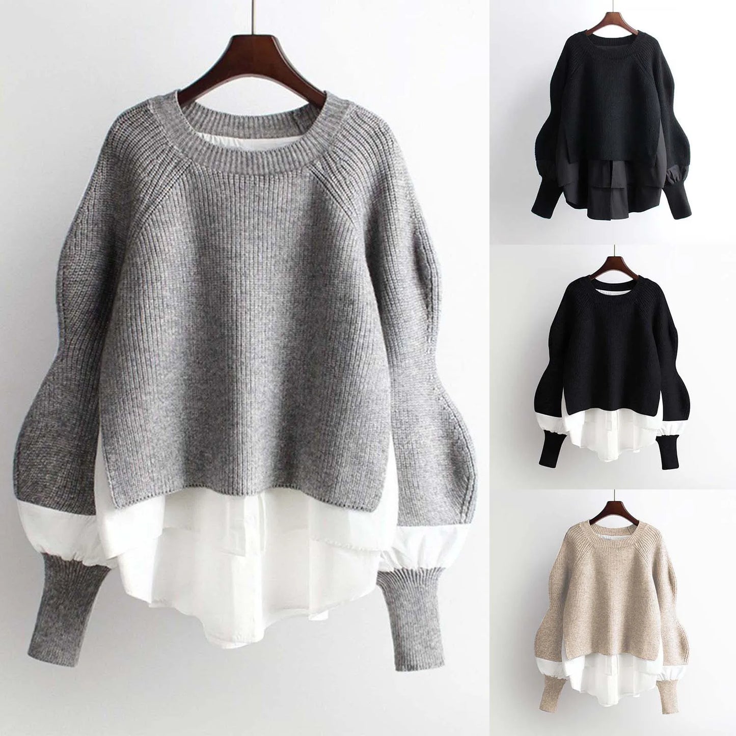 Fashion Solid Color Women's Sweater 2024 Loose O-Neck Pullovers Autumn Winter Lantern Sleeve Knitwears Female Tops Jumpers