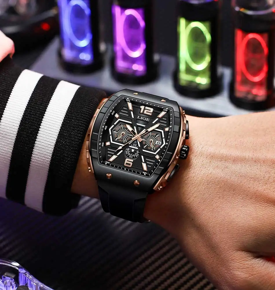 Relogio Masculino LIGE Men Watch Luxury Waterproof Quartz Wristwatch Raise Wrist Luminous Date Sports Silicone Clock Man Watches