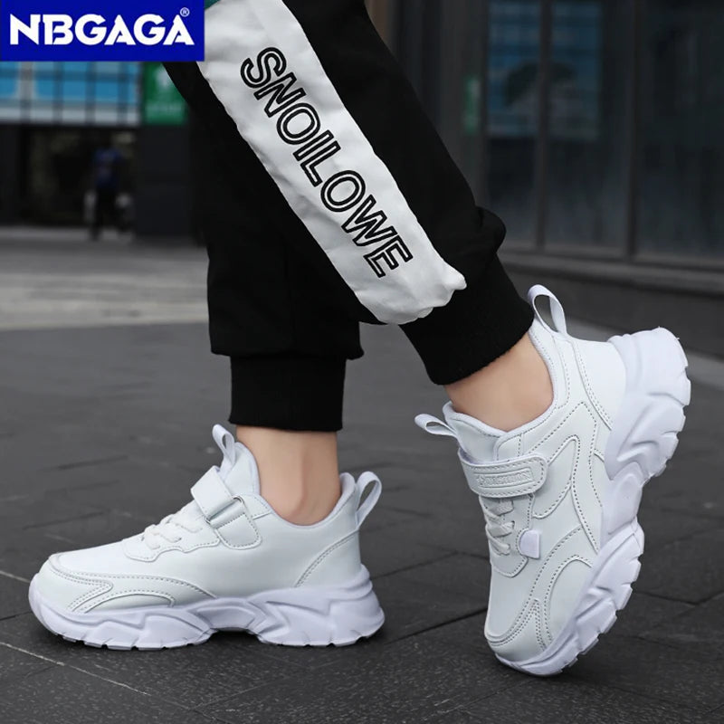 Sport Girl Casual Shoe Leather 5-16Years Boy Tenis Shoe Outdoor Children Running Sneaker Anti Slip Soft Sole Walking Footwear