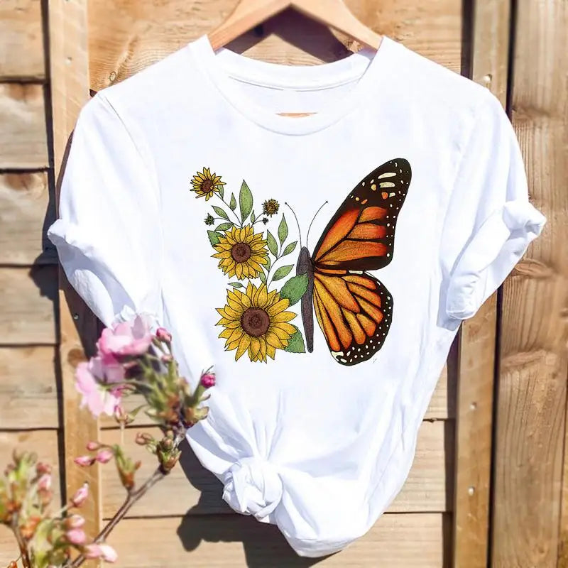 ARWEN&AJH GROUP مجموعة اروين التجاريه2024  2024 New Women's Short-Sleeved T-Shirt Summer Fresh Printed Butterfly T-Shirt High-Quality Women's Shirt Short-Sleeved