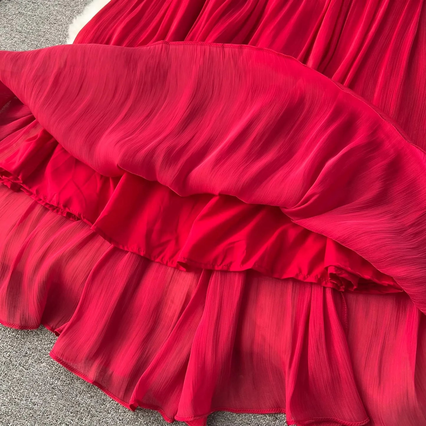 ARWEN & AJH GROUP 2024 New Elegant Spring Organza Red Puff Sleeve Prom Long Dress Fashion Women Stand Collar Ruffles High Waist Party Long Clothes