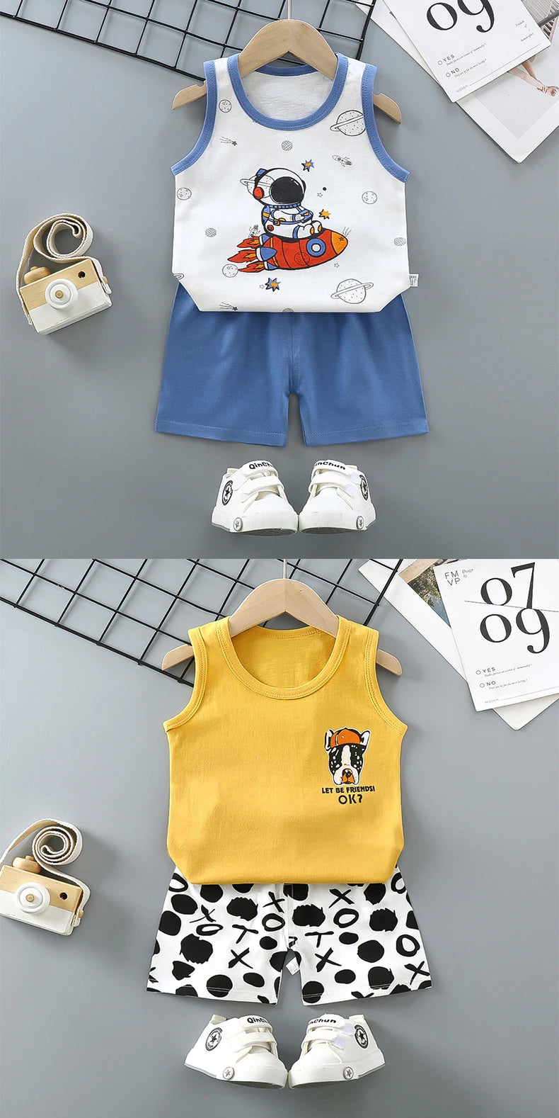 Children Sets Kids Clothes Boys Girls Vest Suit  Summer Children's Clothing baby Cotton T-Shirts Shorts Tank Top Sleeveless