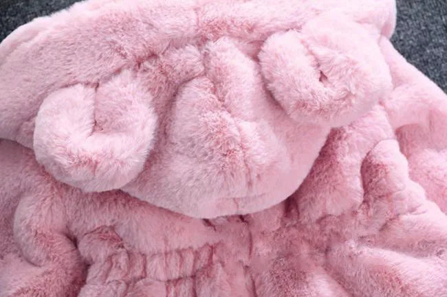 Winter Plush Imitation Fur Girls Jacket Keeping Warm Hooded Outerwear For Kids 1-8 Years Christmas Present Children Coat