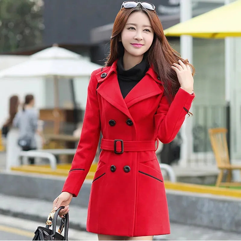 2023 Spring Autumn Trench Coats Women Slim Double Breasted Ladies Overcoat Long Female Windbreakers Red Navy Camel Outerwear