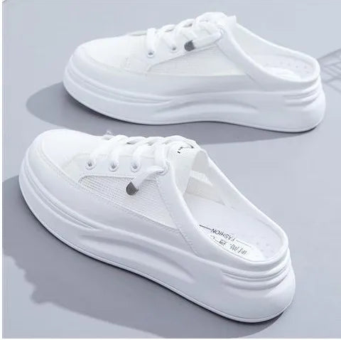 Fashion White Shoes Female 2023 New Style lat-soled Wild Flat-bottomed Summer Thin Section Baotou Half Slippers