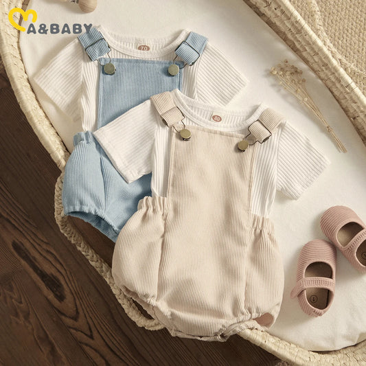 Ma&Baby  0-24M Newborn Infant Baby Boy Girl Clothes Sets Toddler Knit Romper Button Corduroy Overall Shorts Outfit Summer